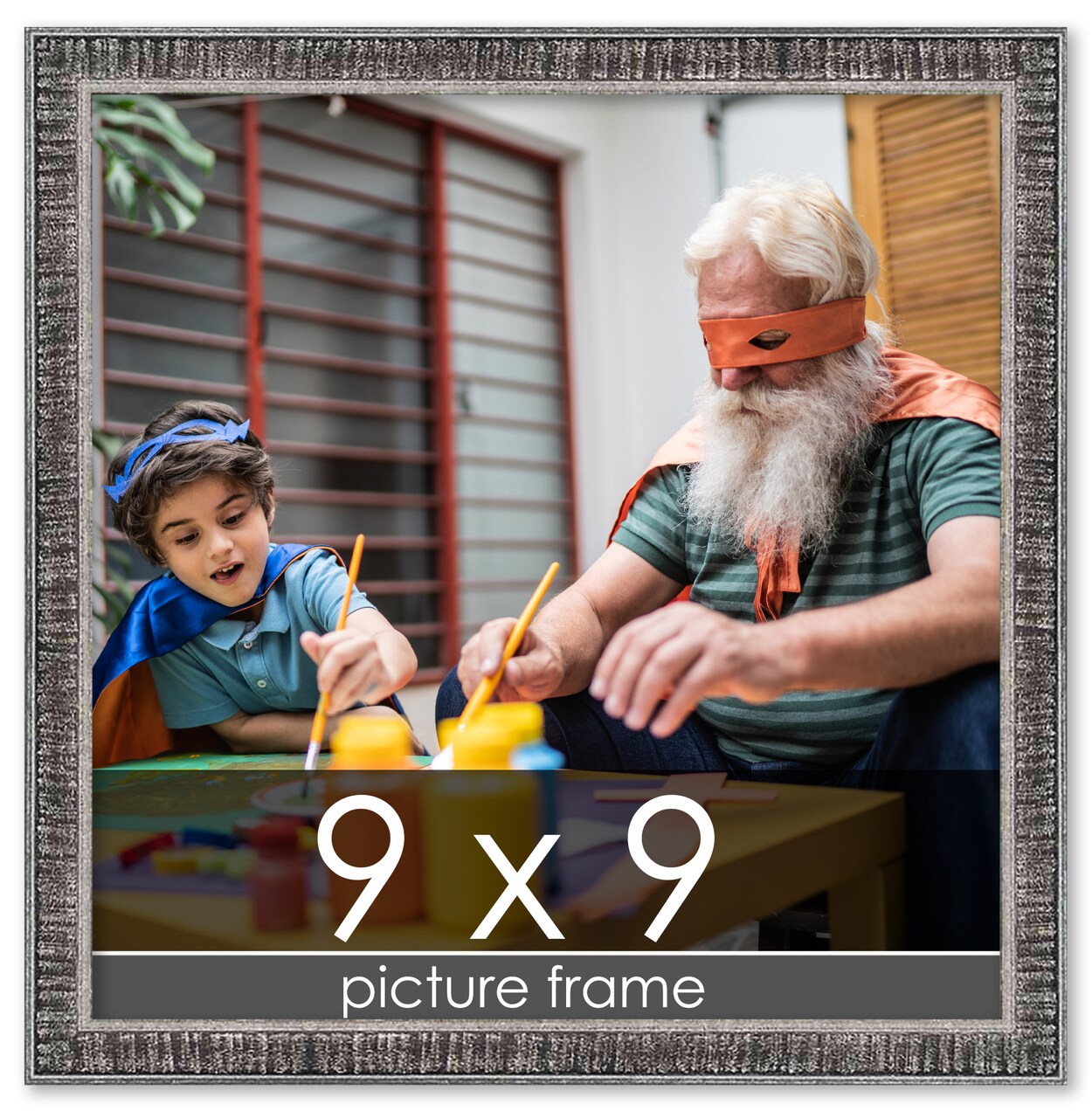 Square Textured Black Picture Frame - UV Acrylic, Foam Board Backing, Hanging Hardware